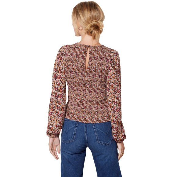 Evereve Margaret Floral Smocked Elastic Cuff Puff Sleeve Blouse Size XS - Picture 3 of 10